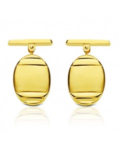 18K GEMELOS ORO AMARILLO OVAL MATE y BRILLO 18X13 MM CIERRE RIGIDO OSCILANTE