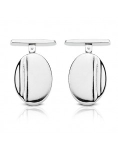 18K GEMELOS ORO BLANCO OVAL MATE y BRILLO 18X13 MM CIERRE RIGIDO OSCILANTE