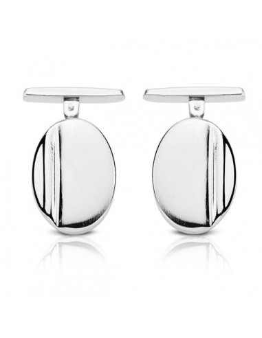 18K GEMELOS ORO BLANCO OVAL MATE y BRILLO 18X13 MM CIERRE RIGIDO OSCILANTE