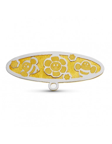 18K ALFILER ORO BICOLOR ABEJAS Y FLOR 28X9 MM