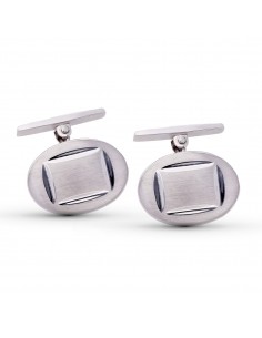 18K GEMELOS ORO BLANCO OVAL MATE Y BRILLO