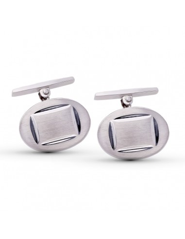 18K GEMELOS ORO BLANCO OVAL MATE Y BRILLO