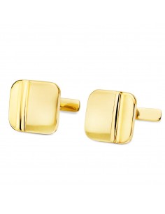 18K GEMELOS ORO AMARILLO CUADRADOS MATE Y BRILLO 14X14 MM CIERRE RIGIDO OSCILANTE