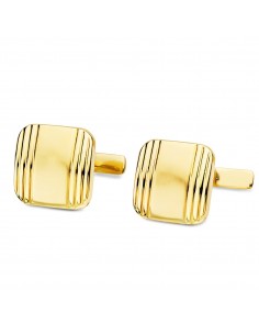 18K GEMELOS ORO AMARILLO CUADRADOS MATE Y BRILLO 14X14 MM CIERRE RIGIDO OSCILANTE