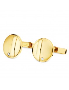 18K GEMELOS ORO AMARILLO REDONDOS MATE BRILLO 15MM CIRCONITA CIERRE RIGIDO OSCILANTE