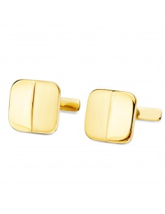 18K GEMELOS ORO AMARILLO CUADRADOS MATE Y BRILLO 14X14 MM CIERRE RIGIDO OSCILANTE