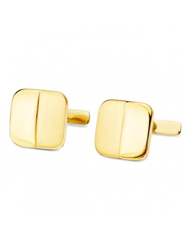 18K GEMELOS ORO AMARILLO CUADRADOS MATE Y BRILLO 14X14 MM CIERRE RIGIDO OSCILANTE