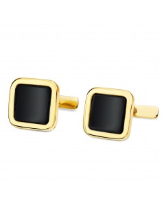 18K GEMELOS ORO AMARILLO ONIX BRILLO 14X14 MM CIERRE RIGIDO OSCILANTE
