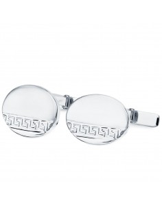 18K GEMELOS ORO BLANCO OVAL GRECA MATE Y BRILLO 18X13 MM CIERRE RIGIDO OSCILANTE
