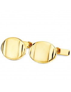 18K GEMELOS ORO AMARILLO OVAL MATE Y BRILLO 18X13 MM CIERRE RIGIDO OSCILANTE