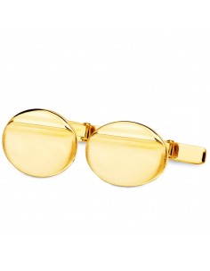 18K GEMELOS ORO AMARILLO OVAL MATE Y BRILLO 18X13 MM CIERRE RIGIDO OSCILANTE