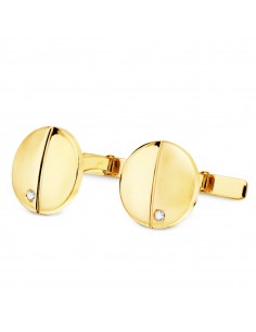 18K GEMELOS ORO AMARILLO MATE Y BRILLO 15 MM CIRCONITA CIERRE RIGIDO OSCILANTE