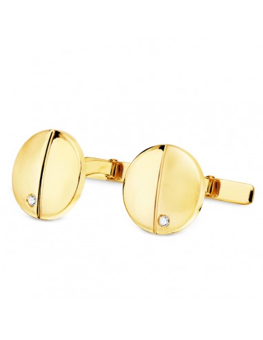 18K GEMELOS ORO AMARILLO MATE Y BRILLO 15 MM CIRCONITA CIERRE RIGIDO OSCILANTE