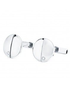 18K GEMELOS ORO BLANCO REDONDOS MATE BRILLO 15 MM CIRCONITA CIERRE RIGIDO OSCILANTE