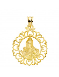 18K MEDALLA VIRGEN DEL CARMEN CERCO ORLA CON CORAZONES 30 X 25 MM 2