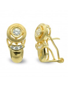 18K PENDIENTES ORO AMARILLO MATE Y BRILLO CIRCULO Y CIRCONITA CIERRE OMEGA