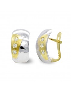 18K PENDIENTES ORO BICOLOR MATE Y BRILLO CIERRE CATALAN