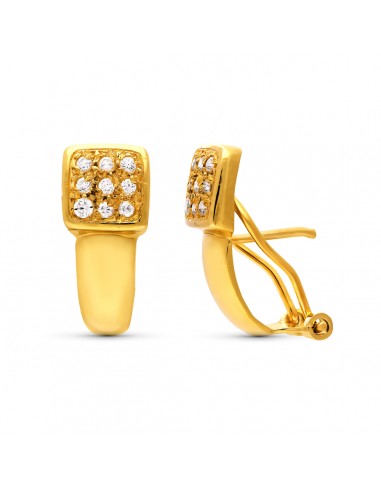 18K PENDIENTES ORO AMARILLO CON CIRCONITA 18X18 MM CIERRE OMEGA