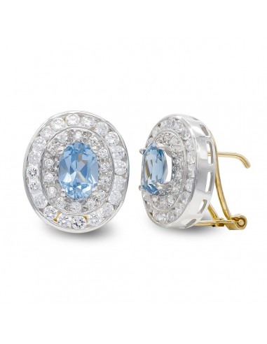18K PENDIENTES ORO BICOLOR AGUAMARINA Y CIRCONITA CIERRE OMEGA