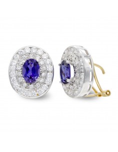 18K PENDIENTES ORO BICOLOR AMATISTA Y CIRCONITA CIERRE OMEGA