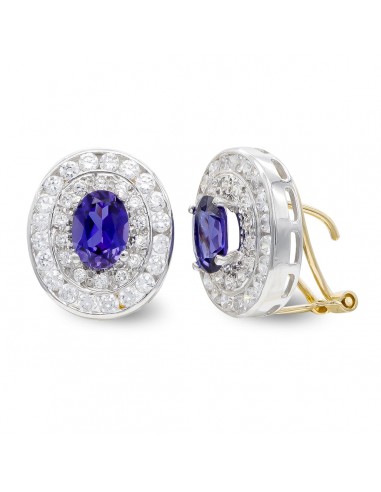 18K PENDIENTES ORO BICOLOR AMATISTA Y CIRCONITA CIERRE OMEGA