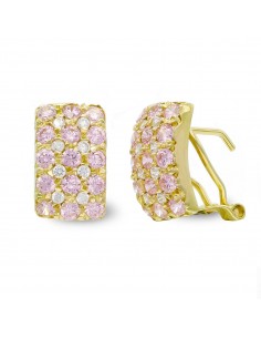 18K PENDIENTES ORO AMARILLO 30 PIEDRAS ROSAS 16 CIRCONITA CIERRE OMEGA