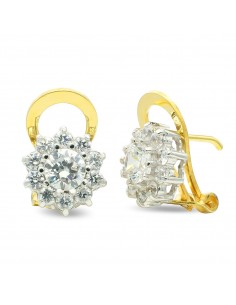 18K PENDIENTES ORO BICOLOR CIRCONITA 10 MM CIERRE OMEGA