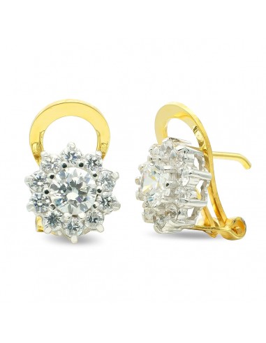 18K PENDIENTES ORO BICOLOR CIRCONITA 10 MM CIERRE OMEGA