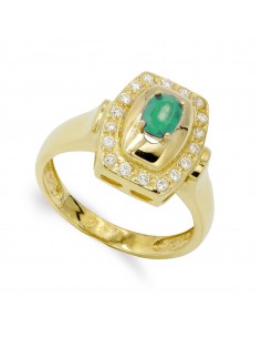 18K SORTIJA ORO AMARILLO CON CIRCONITAS Y ESMERALDA DE 6X4 MM