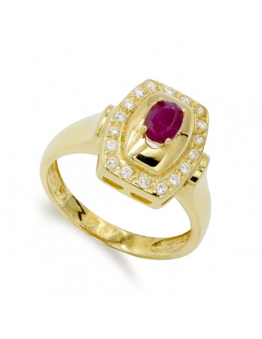 18K SORTIJA ORO AMARILLO RUBI 6X4 MM Y CIRCONITAS. ANCHO: 14 5 MM