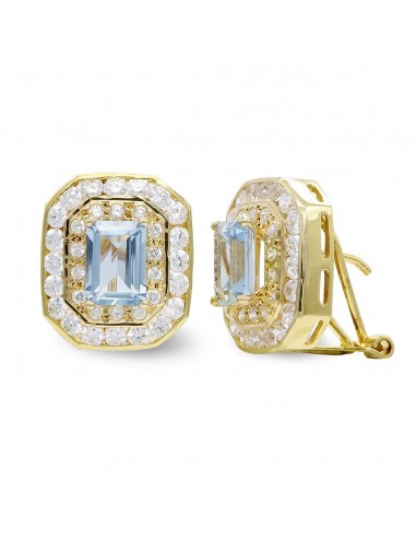 18K PENDIENTES ORO AMARILLO CUAJO CIRCONITA RECTANGULAR CIERRE OMEGA