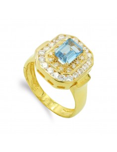 18K SORTIJA ORO AMARILLO PIEDRA RECTANGULAR CON CIRCONITAS. ANCHO: 15 MM