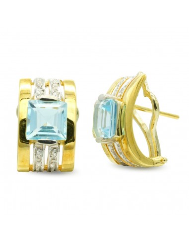 18K PENDIENTES ORO AMARILLO PIEDRA CUADRA Y CIRCONITA CIERRE OMEGA
