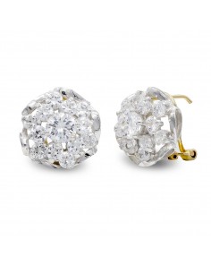 18K PENDIENTES ORO BICOLOR CUAJO CIRCONITA Y RAMAS 13X13 MM CIERRE OMEGA