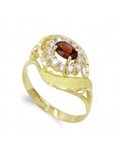 18K SORTIJA ORO AMARILLO GRANATE 6X4 MM CON CIRCONITAS. ANCHO: 13 MM