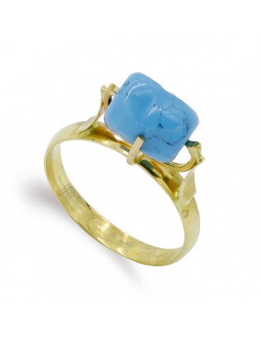 18K SORTIJA ORO AMARILLO GARRAS CON TURQUESA DE 9X7 MM.