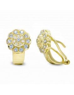 18K PENDIENTES ORO AMARILLO PIEDRAS AGUAMARINA Y CIRCONITA CIERRE OMEGA