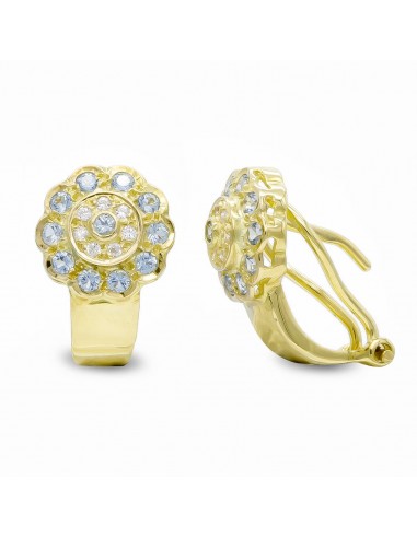 18K PENDIENTES ORO AMARILLO PIEDRAS AGUAMARINA Y CIRCONITA CIERRE OMEGA