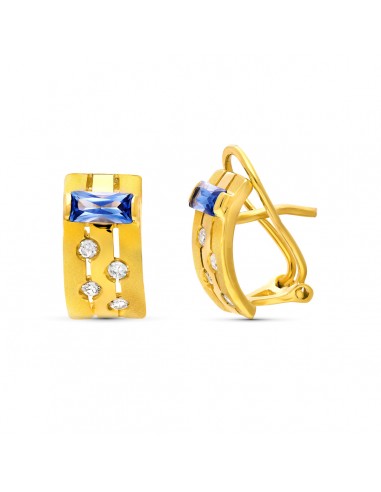 18K PENDIENTES ORO AMARILLO PIEDRA Y CIRCONITA 12X6.CIERRE OMEGA