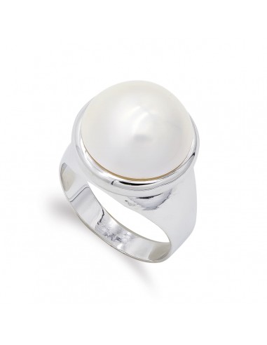 18K SORTIJA ORO BLANCO Y PERLA JAPONESA CON CERCO LISO 16 MM