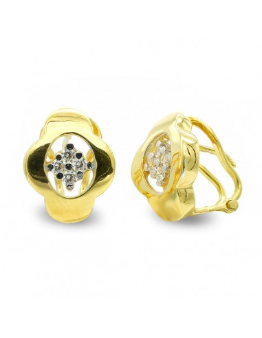 18K PENDIENTES ORO BICOLOR FLOR CIERRE OMEGA