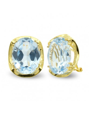 18K PENDIENTES ORO AMARILLO CON PIEDRA OVAL CIERRE OMEGA