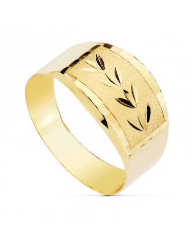 18K SORTIJA ORO AMARILLO LAPIDADA BORDES TALLADOS. ANCHO: 8 MM
