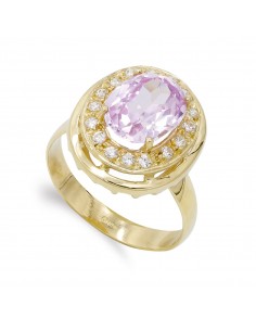 18K SORTIJA ORO AMARILLO PIEDRA ROSA 10X8 MM Y CIRCONITAS. MEDIDA: 17 X 15 MM