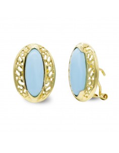 18K PENDIENTES ORO AMARILLO TURQUESA FINA 26X6 MM OMEGA
