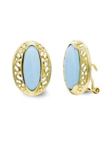 18K PENDIENTES ORO AMARILLO TURQUESA FINA 26X6 MM OMEGA