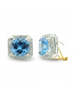 18K PENDIENTES ORO BICOLOR CUADRADO CON CIRCONITA CIERRE OMEGA