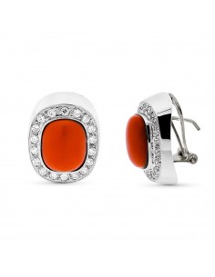 18K PENDIENTES ORO BLANCO Y CORAL FINO CON CIRCONITA CIERRE OMEGA