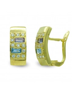 18K PENDIENTES ORO AMARILLO RECTANGULAR CON CIRCONITA CIERRE CATALAN