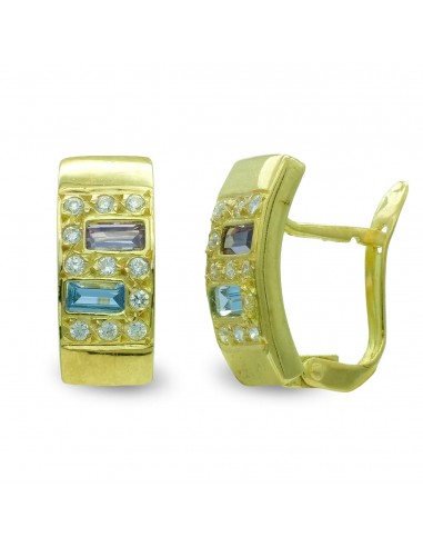 18K PENDIENTES ORO AMARILLO RECTANGULAR CON CIRCONITA CIERRE CATALAN